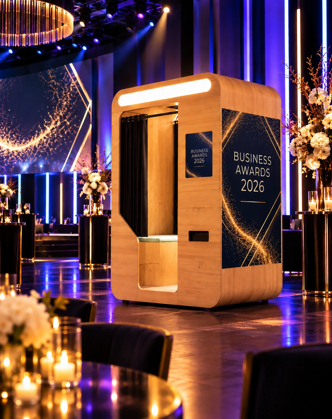 Glamour Cabin Photo Booth, set up at an awards event.